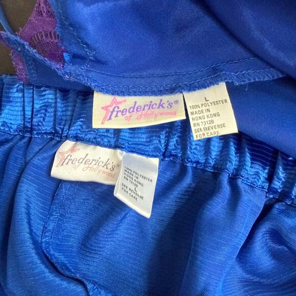 Fredericks of Hollywood VTG Lingerie Set Chemise Robe Short Ruffle Blue Large OS - Picture 14 of 14